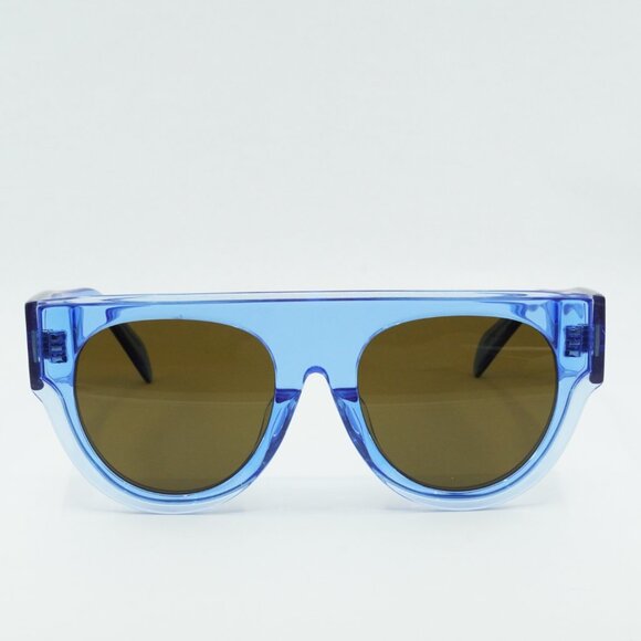 Celine CL40012F 84E Sunglasses Blue Transparent Aviator Frame, Brown Lenses - Picture 2 of 9